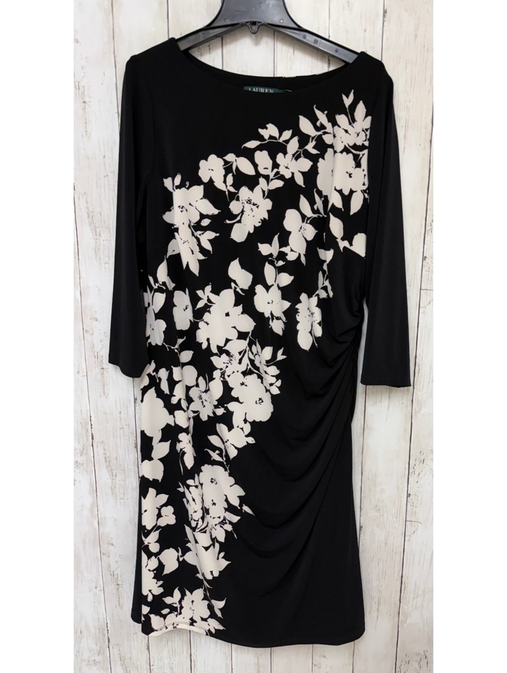 Lauren Ralph Lauren Black and White Floral Ruched Dress Size 18W